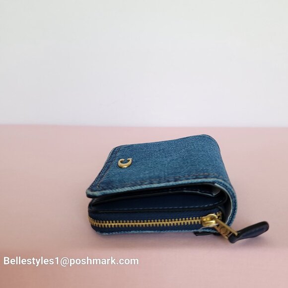 COACH Billfold Small Wallet in Denim -Deep Blue color ⭐ - Picture 9 of 16